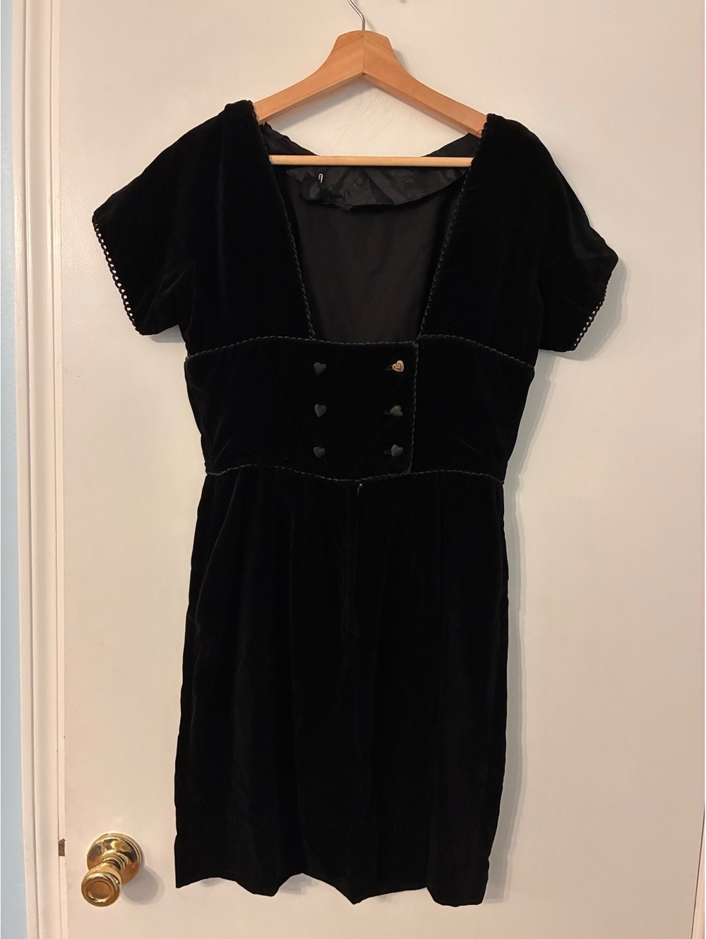 Vintage Black Velvet Heart Button Dress Women’s Small